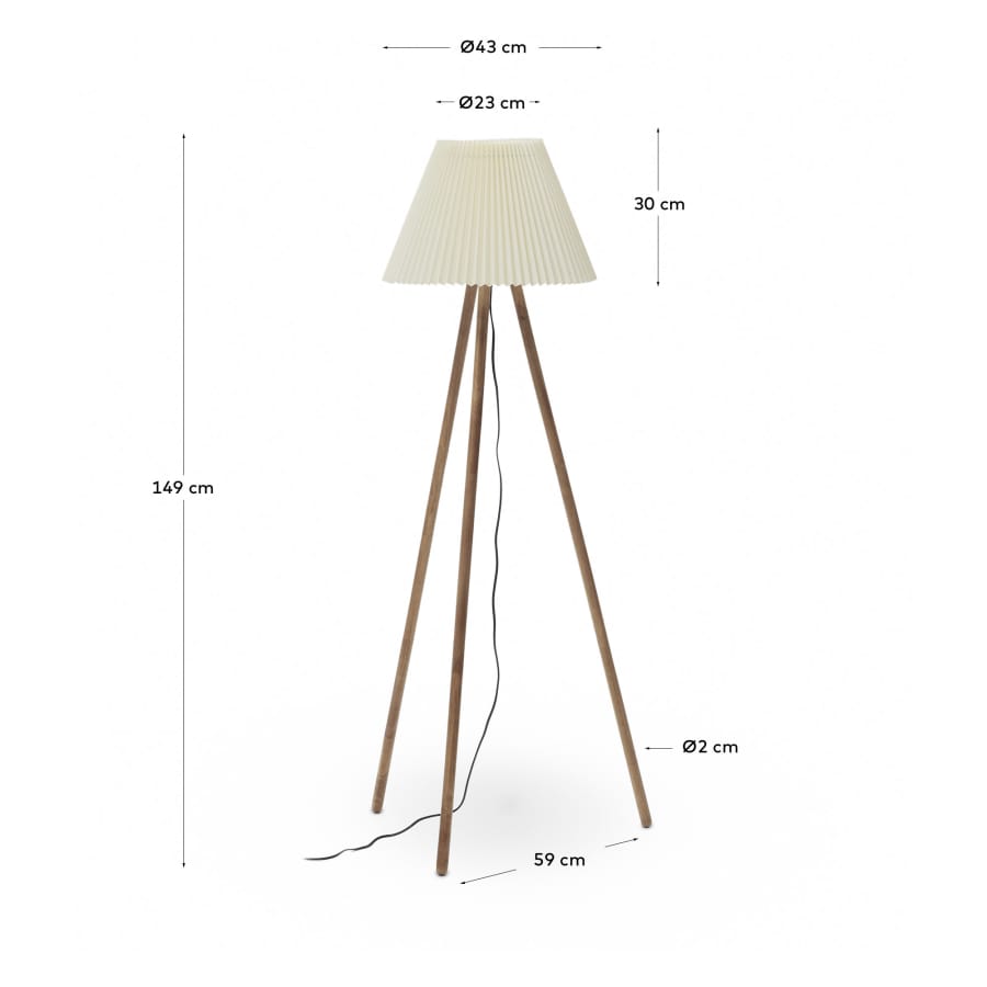 Stehlampe Japandi aus Kautschukholz Natur Beige