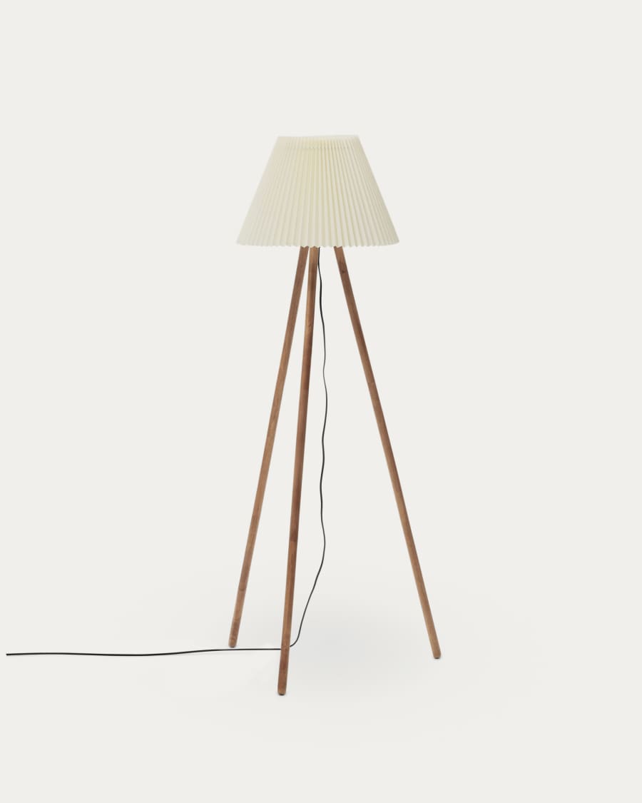 Stehlampe Japandi aus Kautschukholz Natur Beige