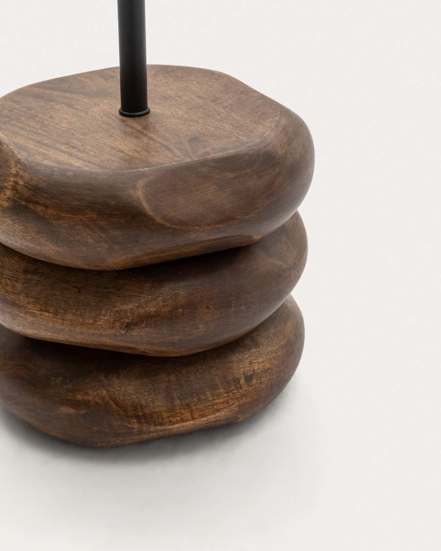 Japandi Stehlampe aus dunklem Akazienholz mit Jute