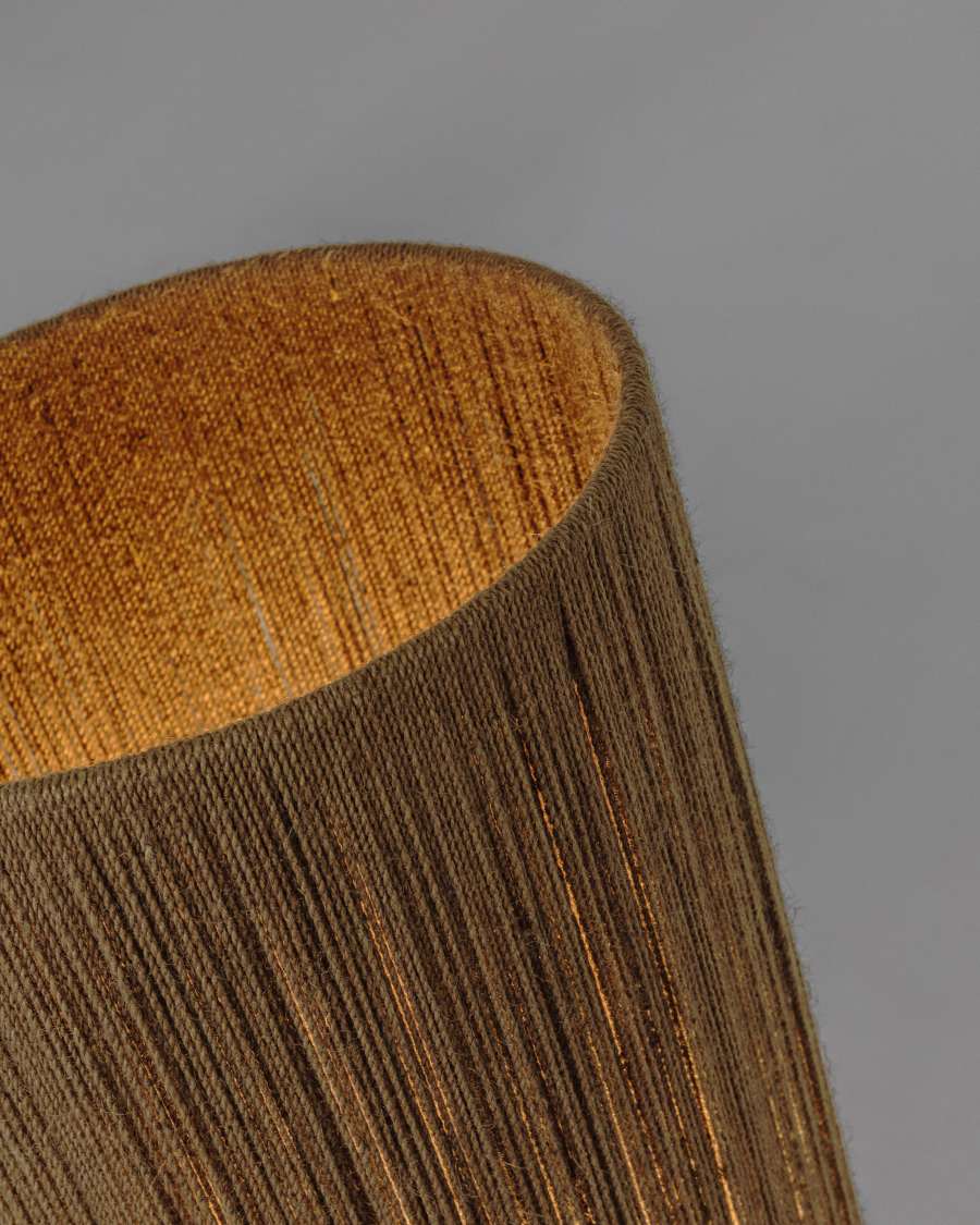 Japandi Stehlampe aus dunklem Akazienholz mit Jute