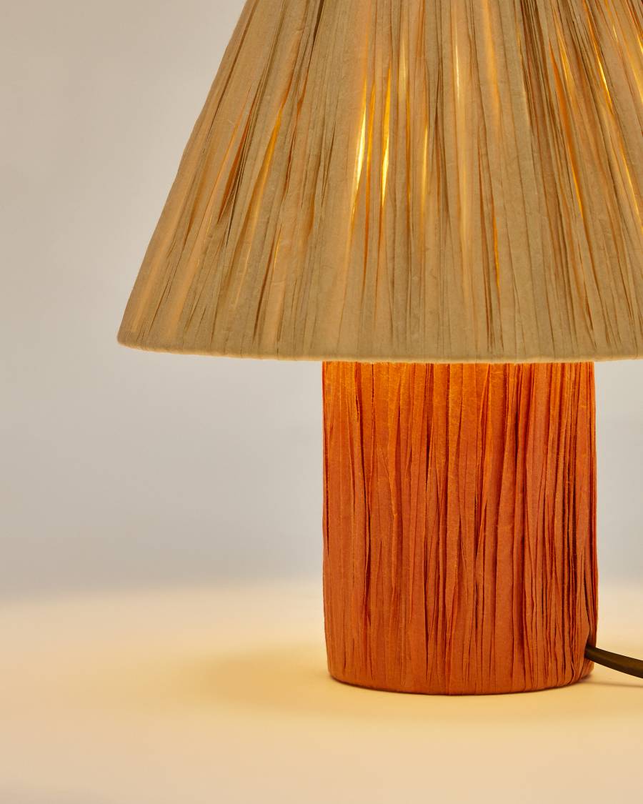 Tischlampe Japandi Raffiabast Natur Terrakotta