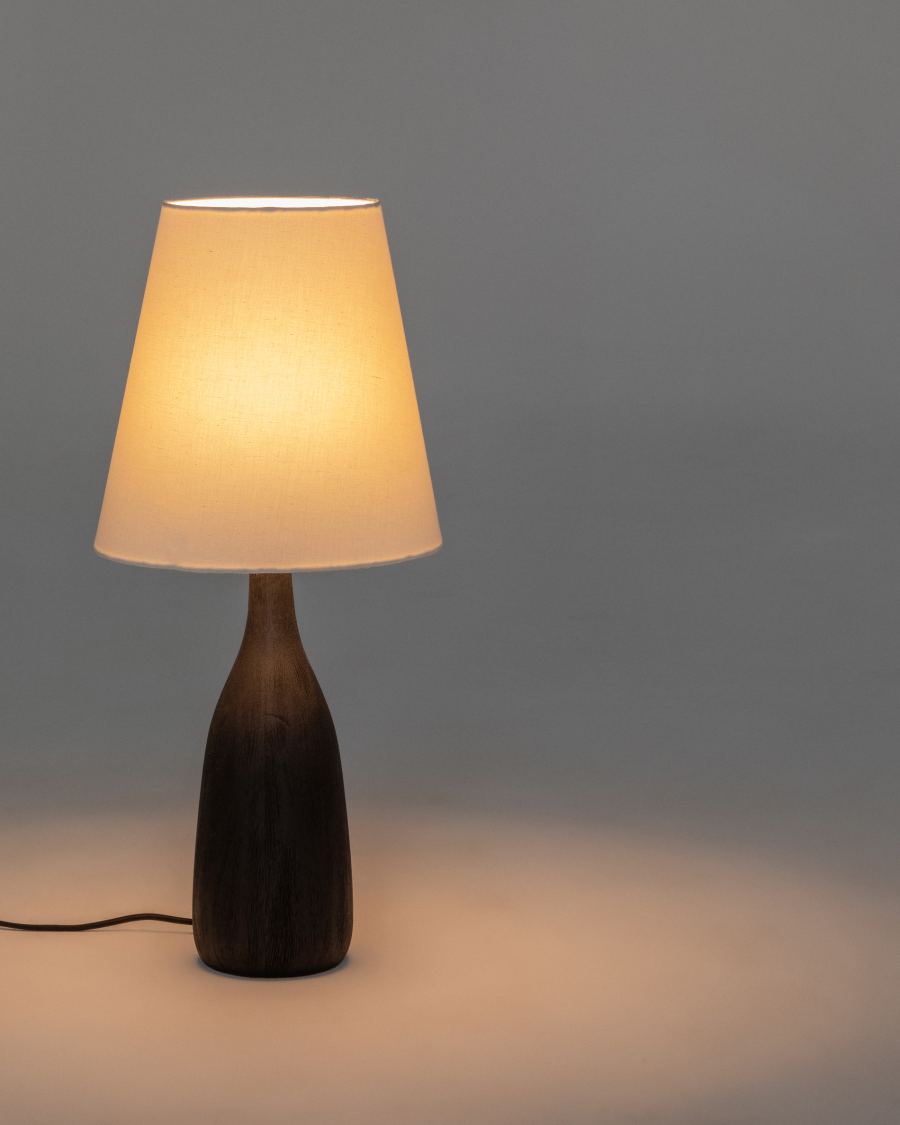 Japandi Tischlampe aus Holz in Schwarz