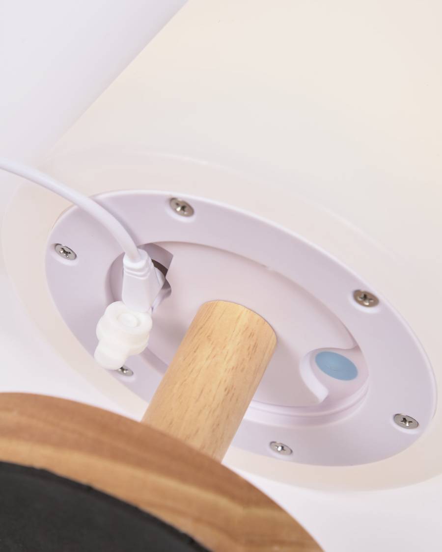 Japandi Tischlampe aus Polyethylen und Holz