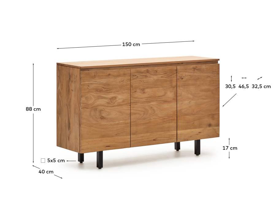 Sideboard Japandi Akazienholz Gebleicht 3 Türen 150x88 cm