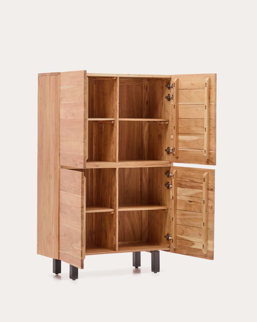 Highboard Japandi Akazienholz Gebleicht Stahl 4 Türen 100x155 cm