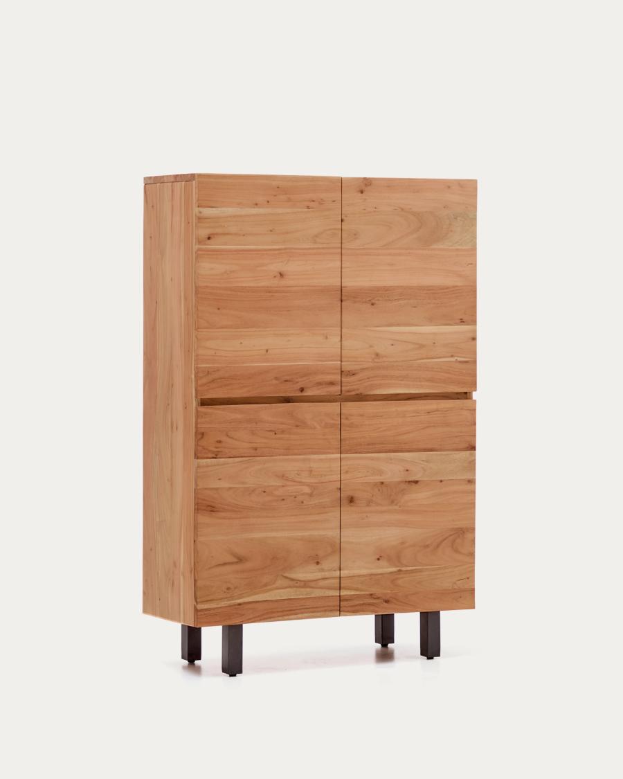 Highboard Japandi Akazienholz Gebleicht Stahl 4 Türen 100x155 cm