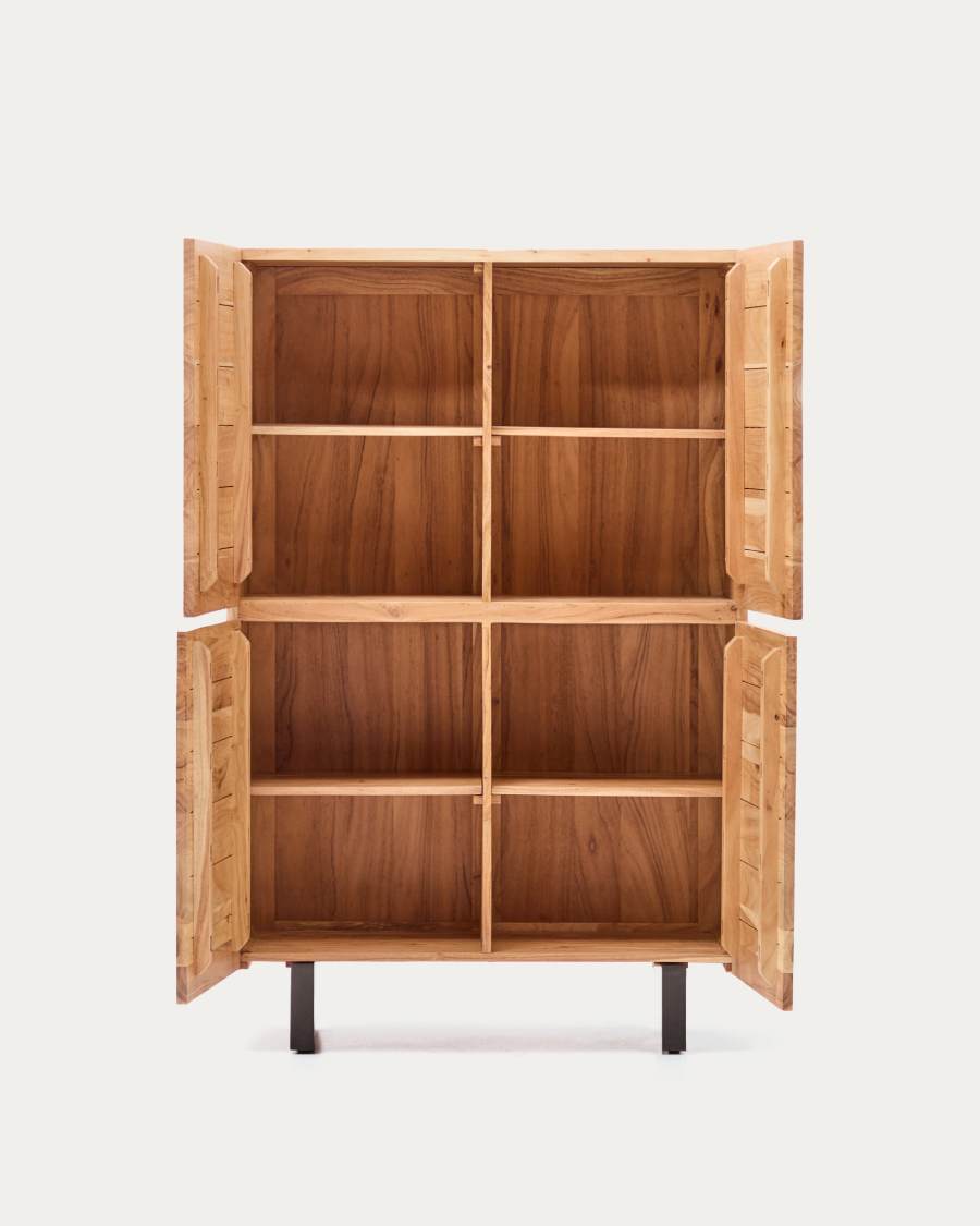 Highboard Japandi Akazienholz Gebleicht Stahl 4 Türen 100x155 cm