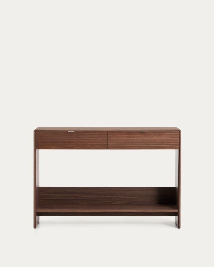 Konsolentisch Japandi Nussbaumfurnier 2 Schubladen 120x81 cm
