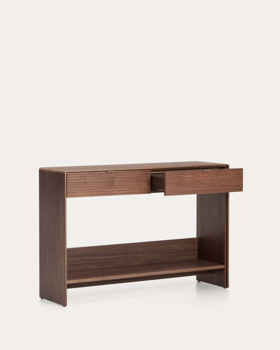 Konsolentisch Japandi Nussbaumfurnier 2 Schubladen 120x81 cm