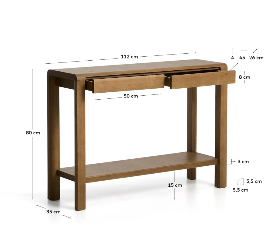 Konsolentisch Japandi Eichenholz Hellbraun 112x80 cm