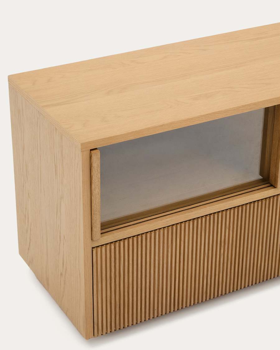 Sideboard Japandi Eichenfurnier Glas 4 Türen 200x54 cm