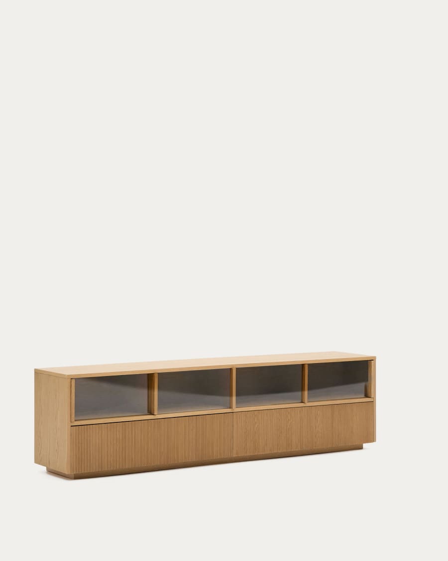 Sideboard Japandi Eichenfurnier Glas 4 Türen 200x54 cm