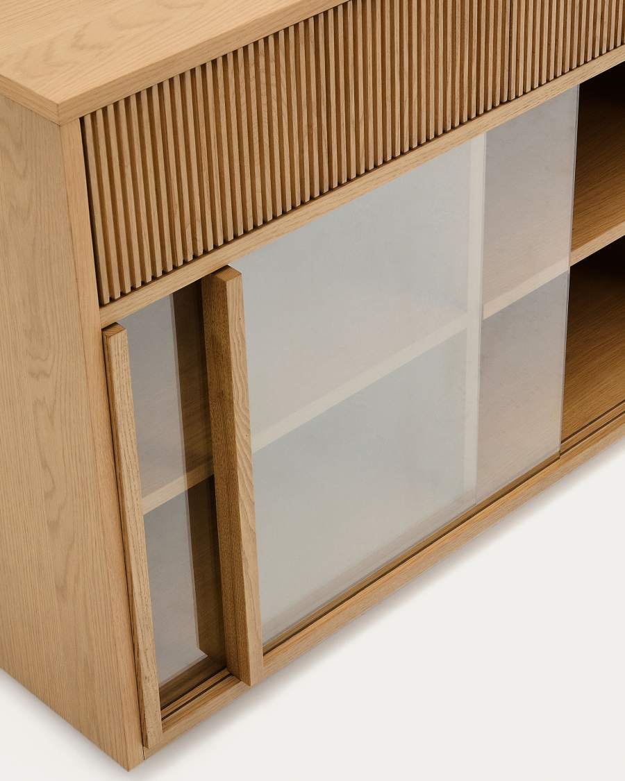 Sideboard Japandi Eichenfurnier Glas 4 Türen 200x80 cm