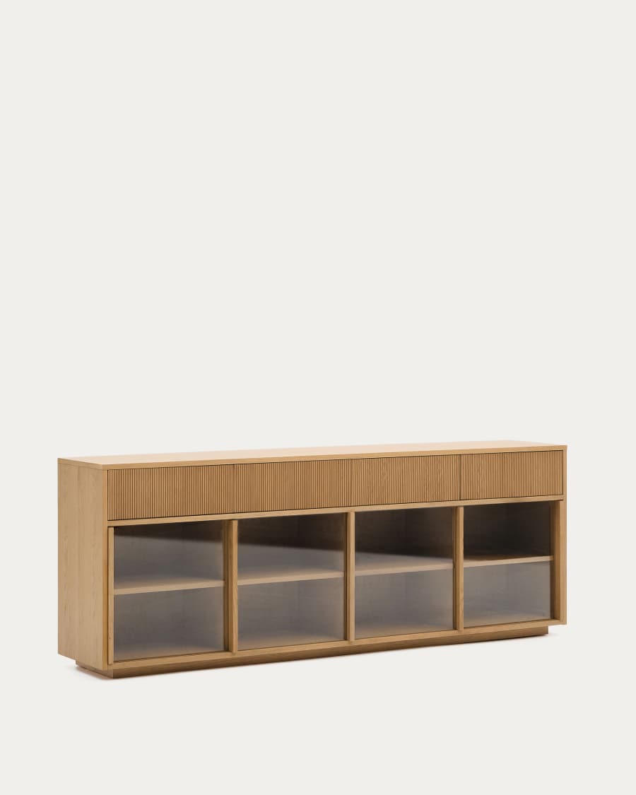 Sideboard Japandi Eichenfurnier Glas 4 Türen 200x80 cm