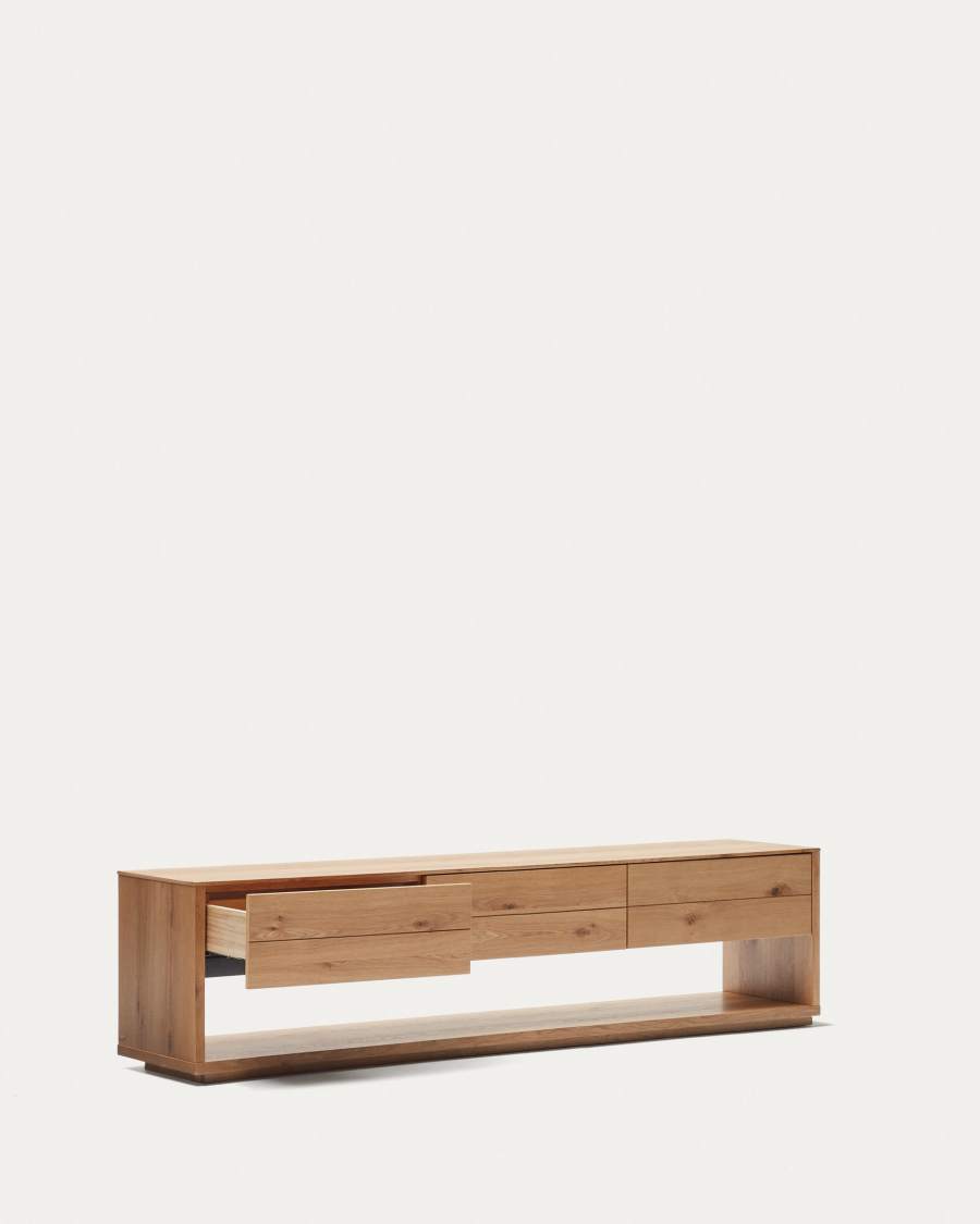 TV-Möbel Japandi Eichenfurnier Natur 3 Schubladen 200x51 cm