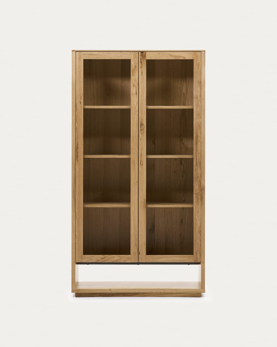 Vitrine im Japandi-Stil, Eichenfurnier Natur, 100x185 cm