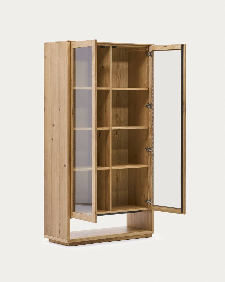 Vitrine im Japandi-Stil, Eichenfurnier Natur, 100 x 185 cm