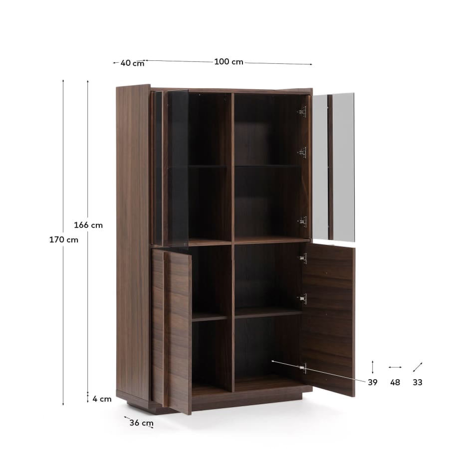 Vitrine Japandi Dunkles Walnussholz 100x170 cm