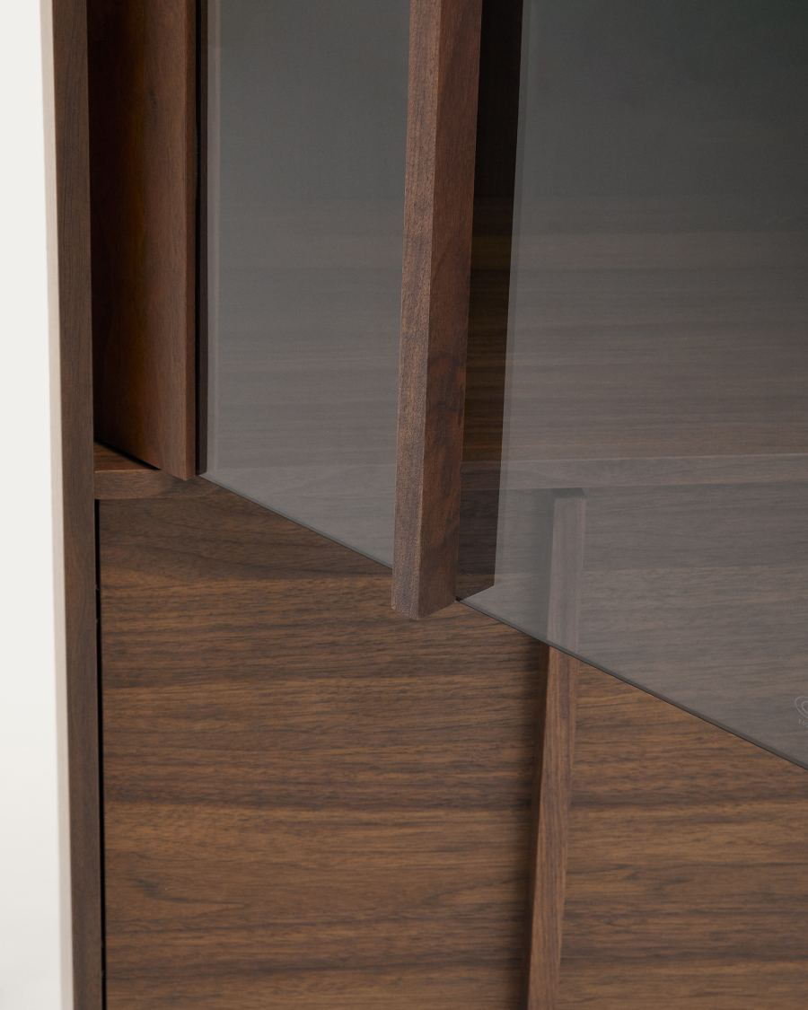 Vitrine Japandi Dunkles Walnussholz 100x170 cm