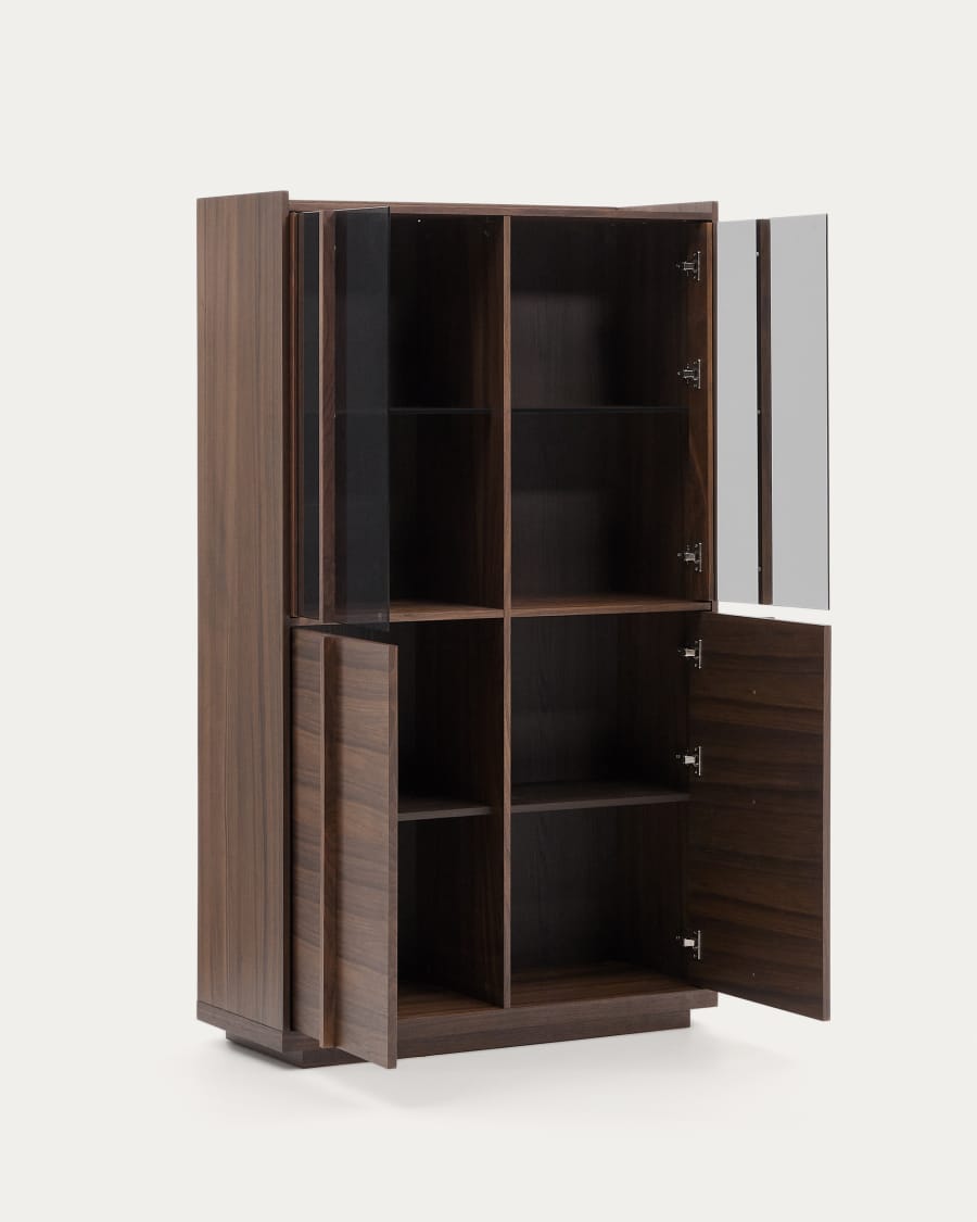 Vitrine Japandi Dunkles Walnussholz 100x170 cm