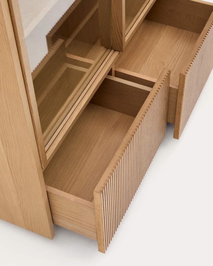 Vitrine Japandi Eichenfurnier Glas 4 Türen 100x174 cm