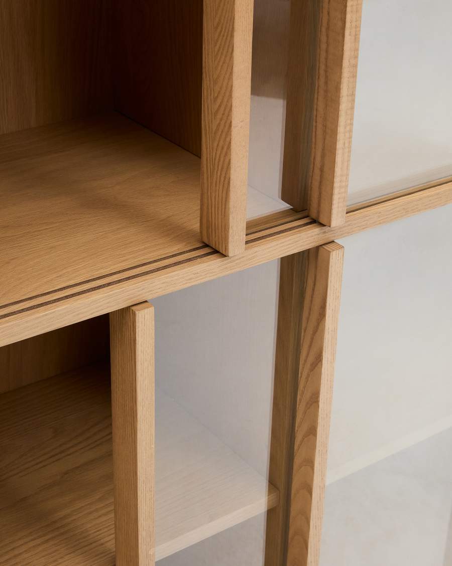 Vitrine Japandi Eichenfurnier Glas 4 Türen 100x174 cm