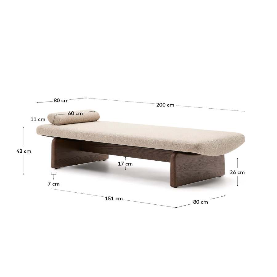 Chaiselongue Japandi Beige Chenille Eschenholz Walnuss