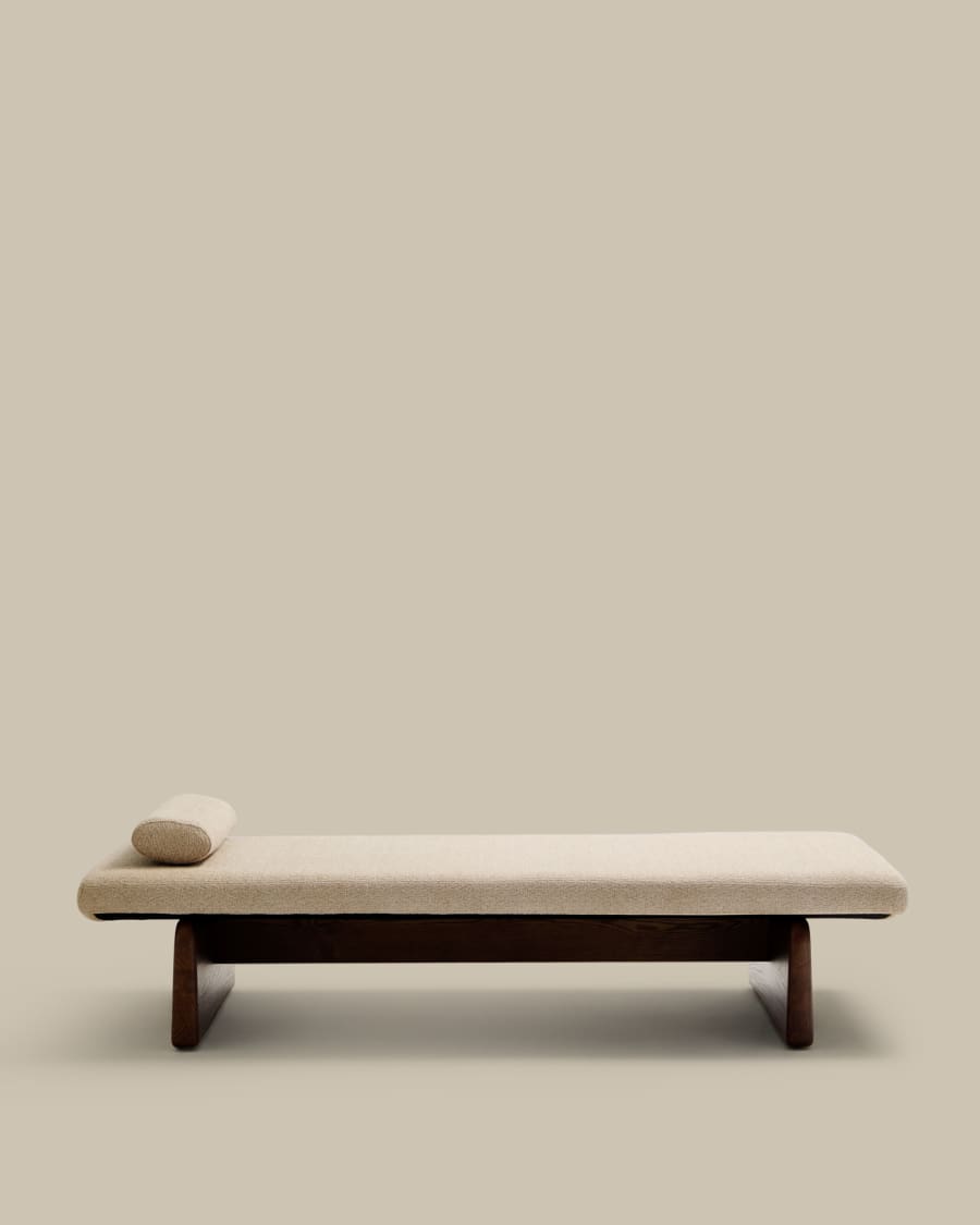 Chaiselongue Japandi Beige Chenille Eschenholz Walnuss
