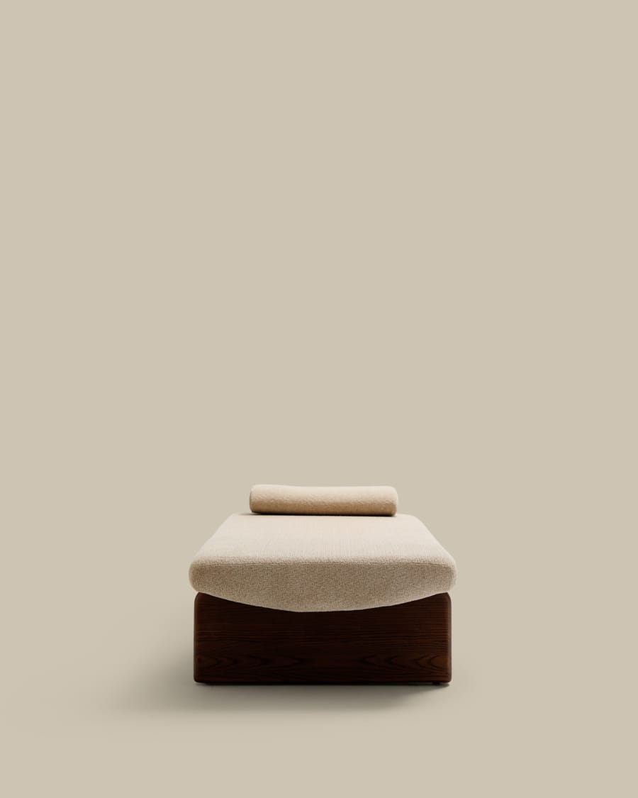 Chaiselongue Japandi Beige Chenille Eschenholz Walnuss