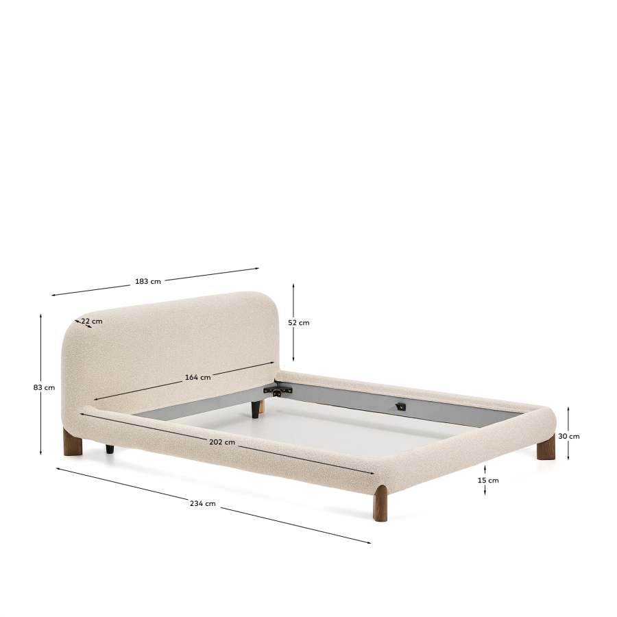 Japandi Bett Ecru Bouclé Eschenholz Nussbaum 160x200 cm