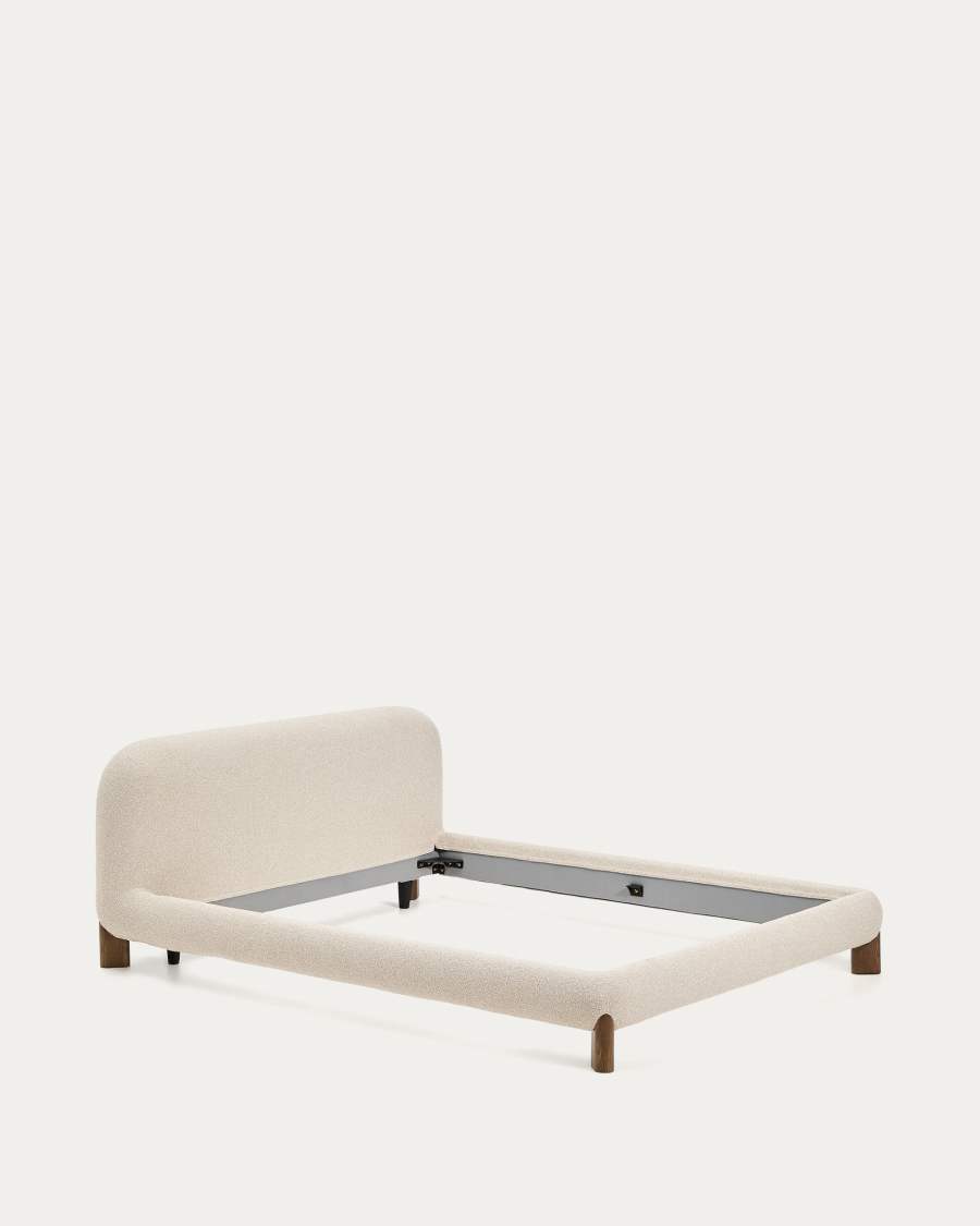Japandi Bett Ecru Bouclé Eschenholz Nussbaum 160x200 cm