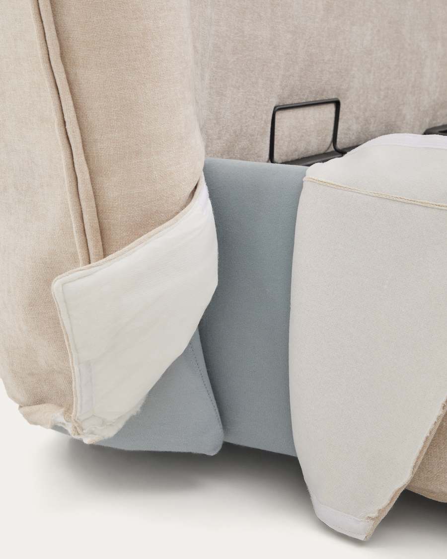 Japandi Bett mit Bettkasten, Chenille-Bezug, Beige, 180x200 cm