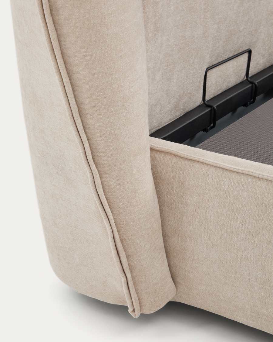 Japandi Bett mit Bettkasten, Chenille-Bezug, Beige, 180x200 cm