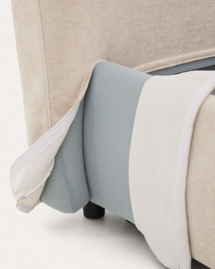 Japandi Bett mit Bettkasten, Chenille-Bezug in Beige, 180 x 200 cm
