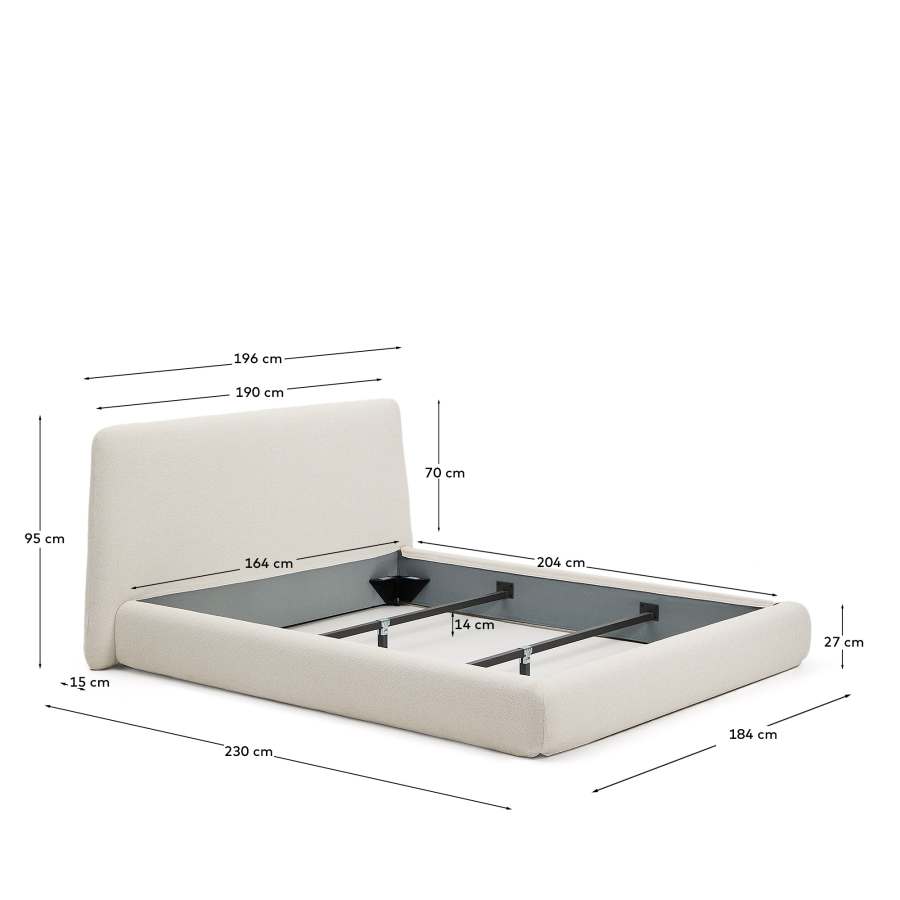Japandi Bett mit Lammfellimitat in Braun 160x200 cm