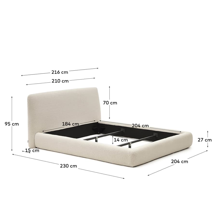 Bett Japandi Ecru Bouclé 180x200 cm