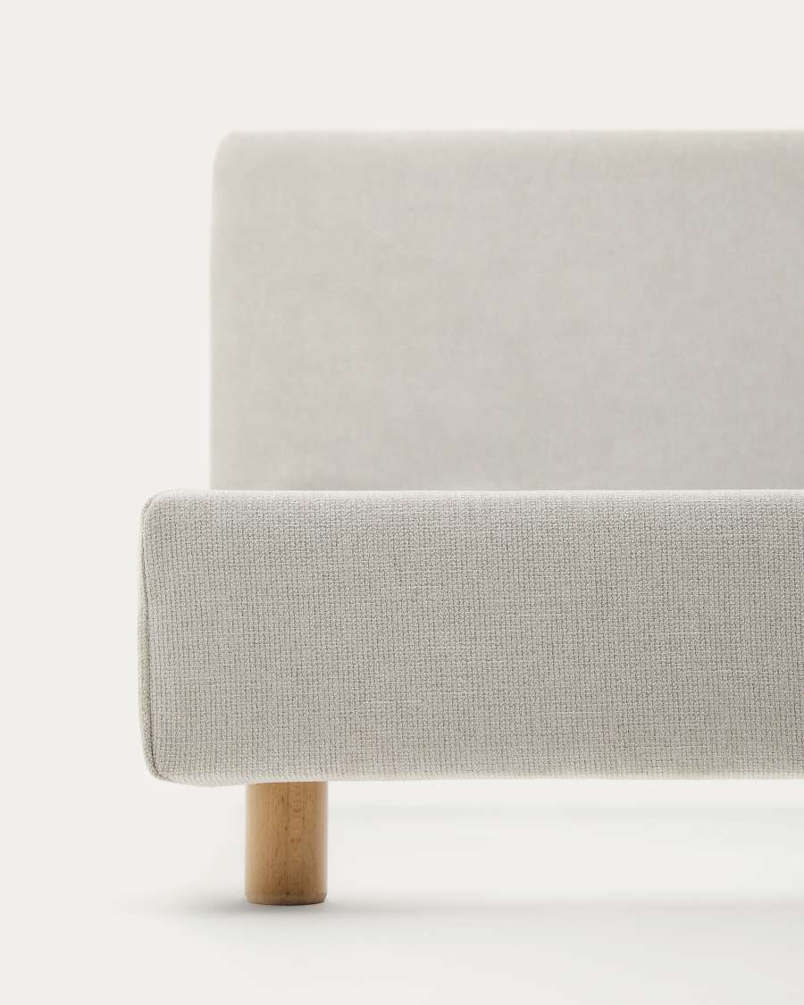 Japandi Bett „Perle" aus Buchenholz – Chenille-Bezug, 180x200 cm