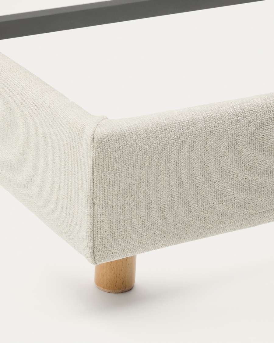 Japandi Bett „Perle" aus Buchenholz – Chenille-Bezug, 180x200 cm