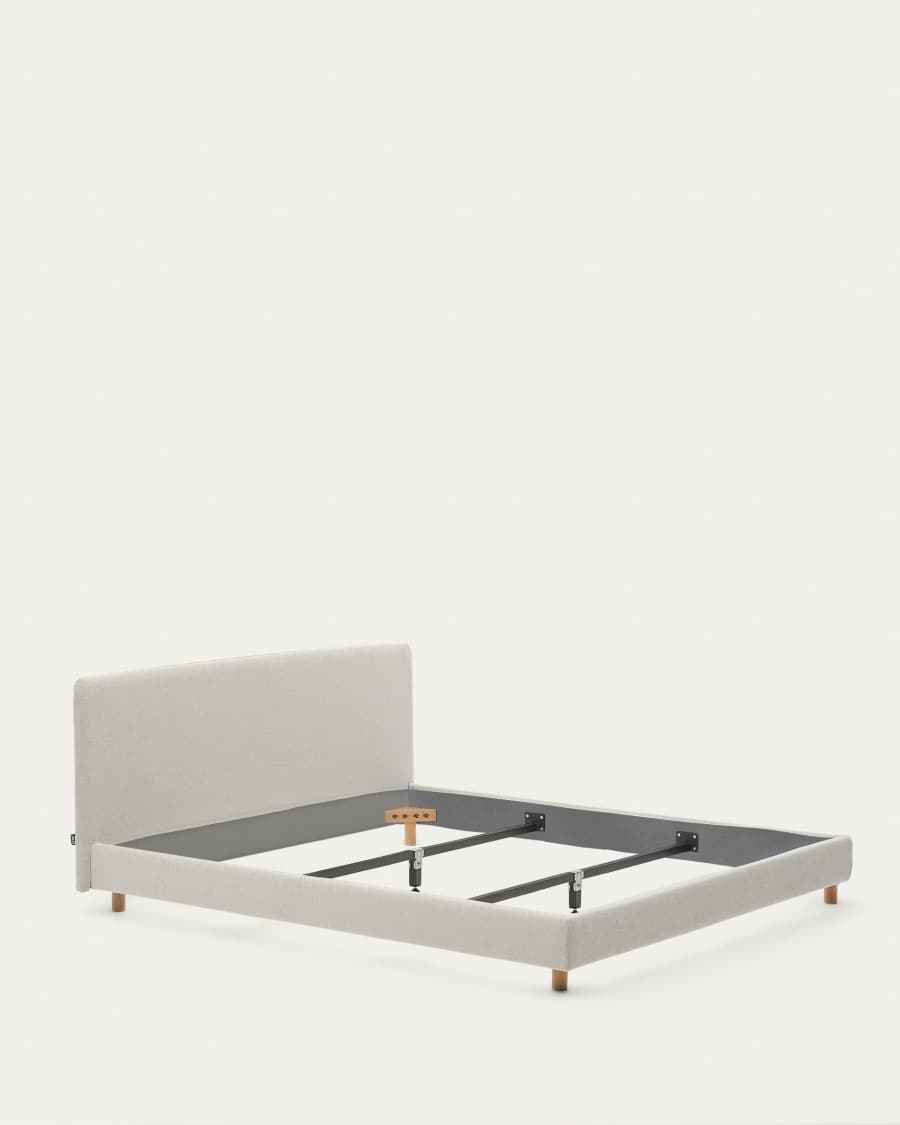 Japandi Bett „Perle" aus Buchenholz – Chenille-Bezug, 180x200 cm