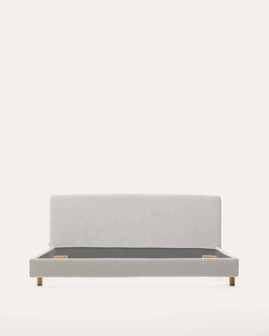 Japandi Bett „Perle" aus Buchenholz – Chenille-Bezug, 180x200 cm