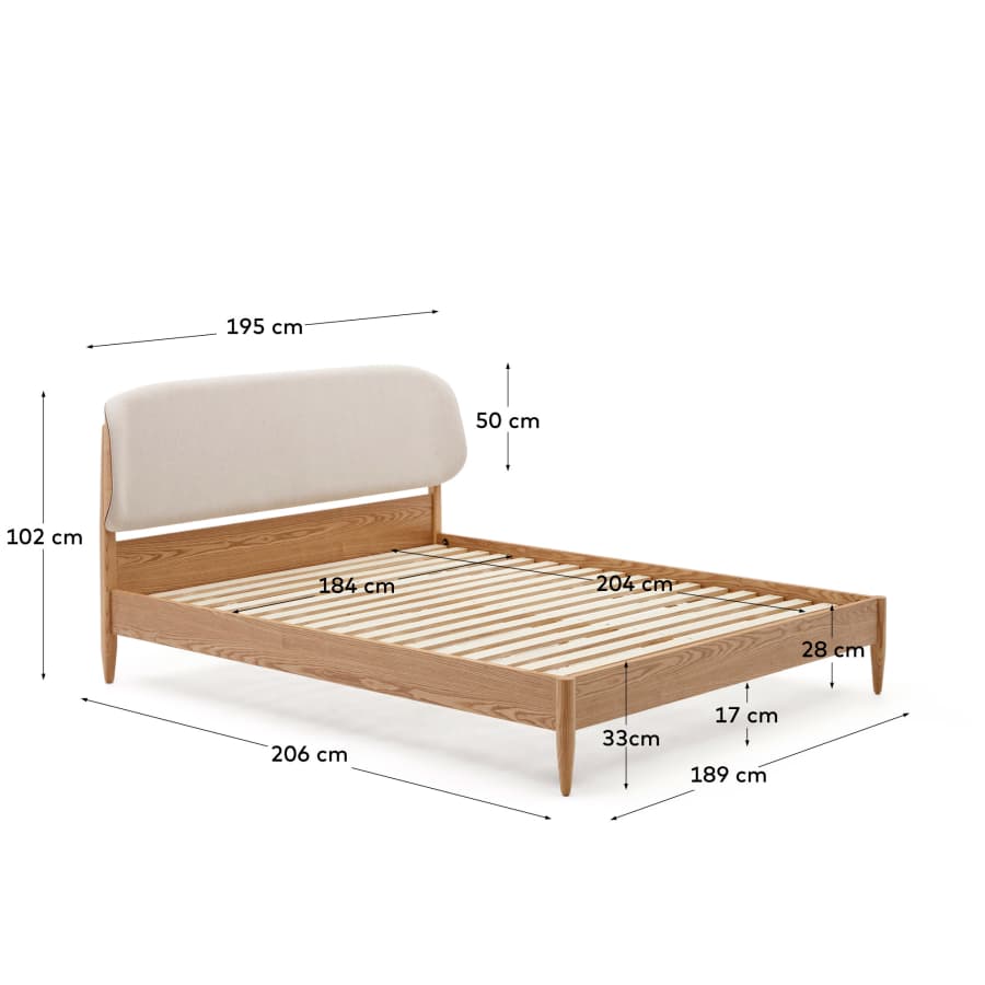 Japandi Bett aus Eichenholz Hellbraun 180x200 cm