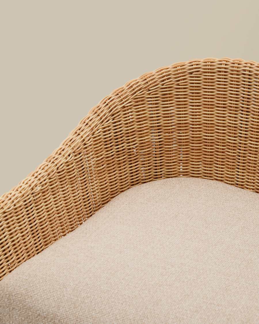Hocker Japandi Teakholz Rattan 65 cm