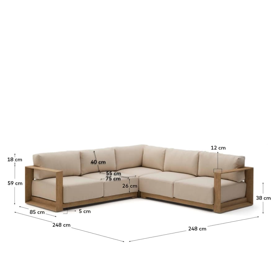 Ecksofa Japandi Akazienholz Hell 5-Sitzer