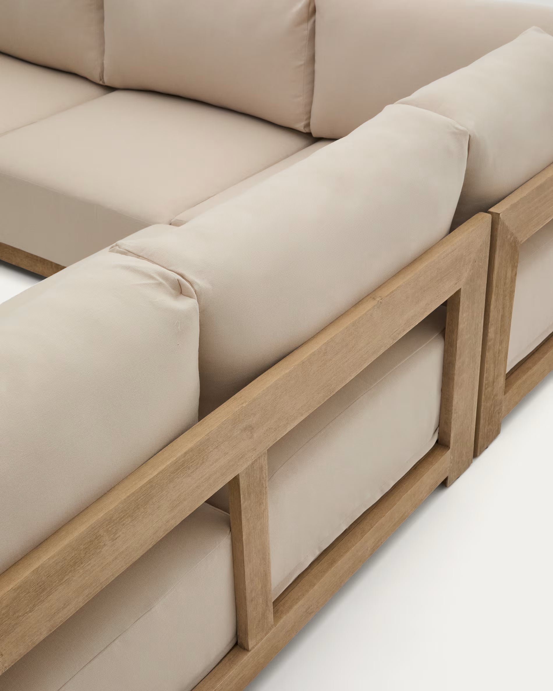 Ecksofa Japandi Akazienholz Hell 5-Sitzer