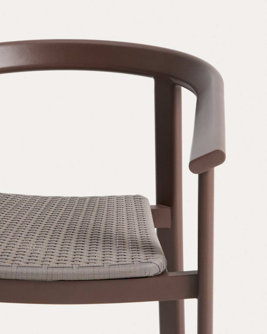 Japandi Outdoor-Stuhl aus Aluminium und Seil, Braun