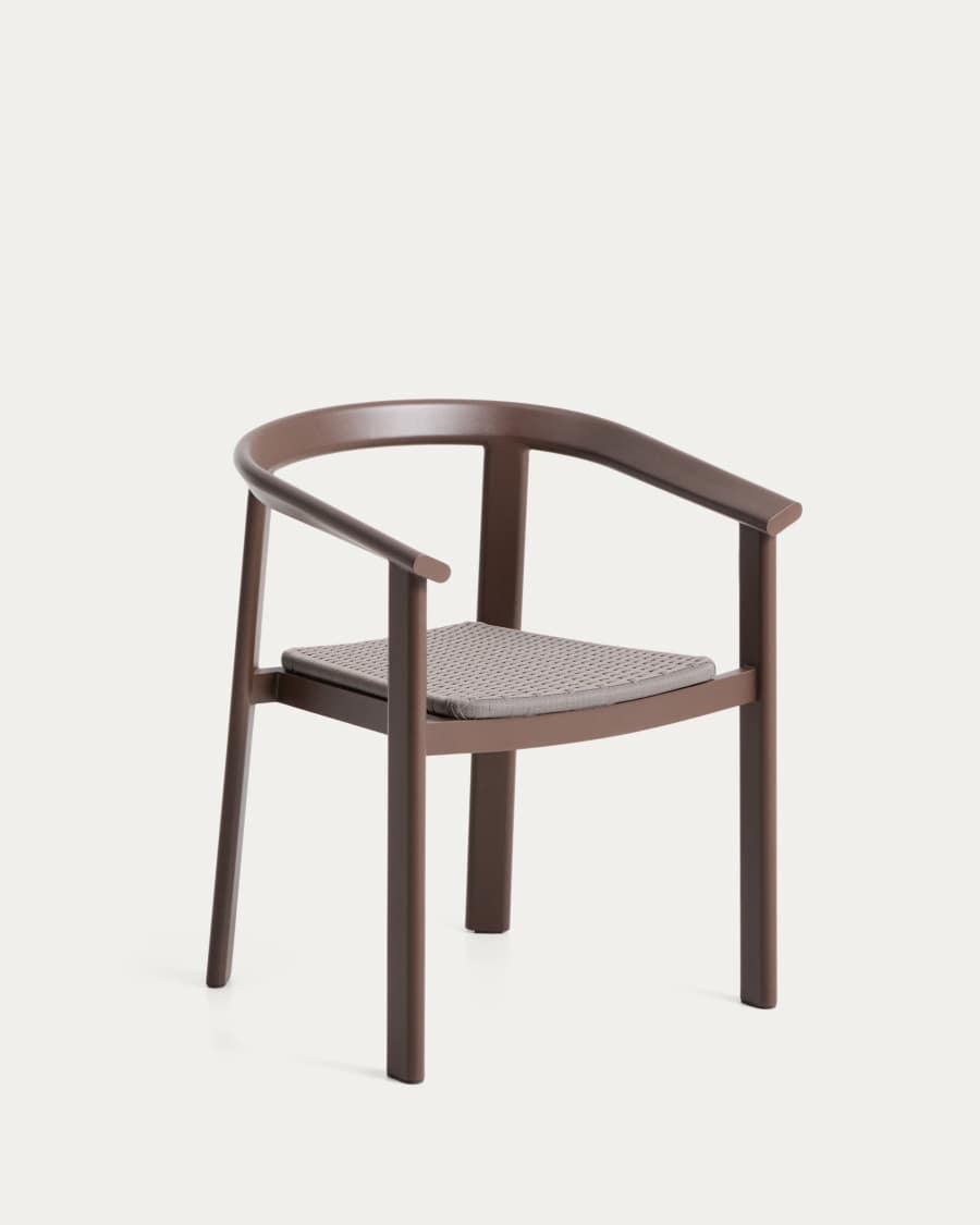 Japandi Outdoor-Stuhl aus Aluminium und Seil, Braun