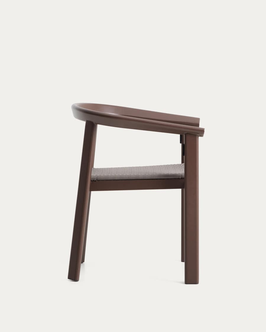 Japandi Outdoor-Stuhl aus Aluminium und Seil, Braun