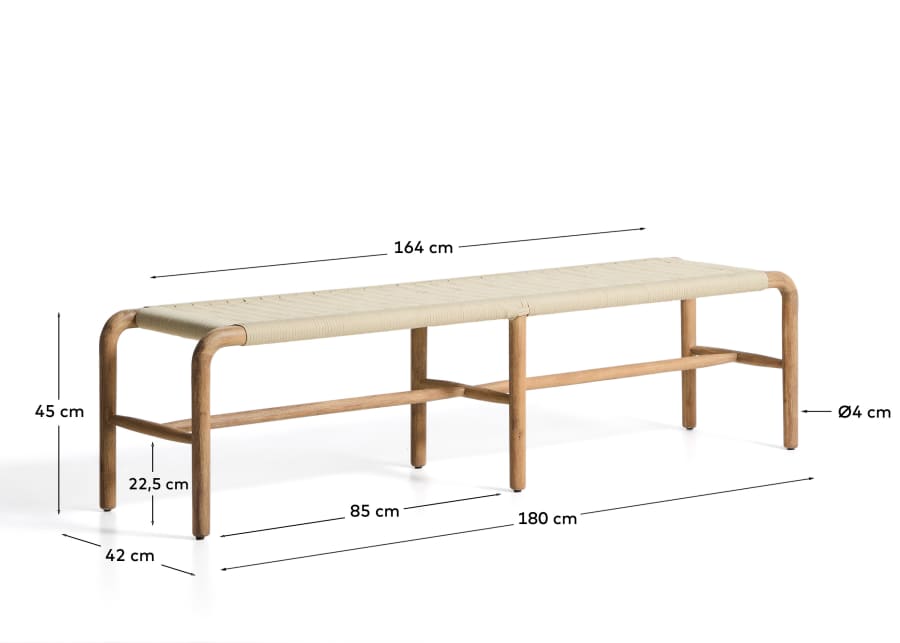 Bank Japandi Akazienholz Ecru Seil 180 cm