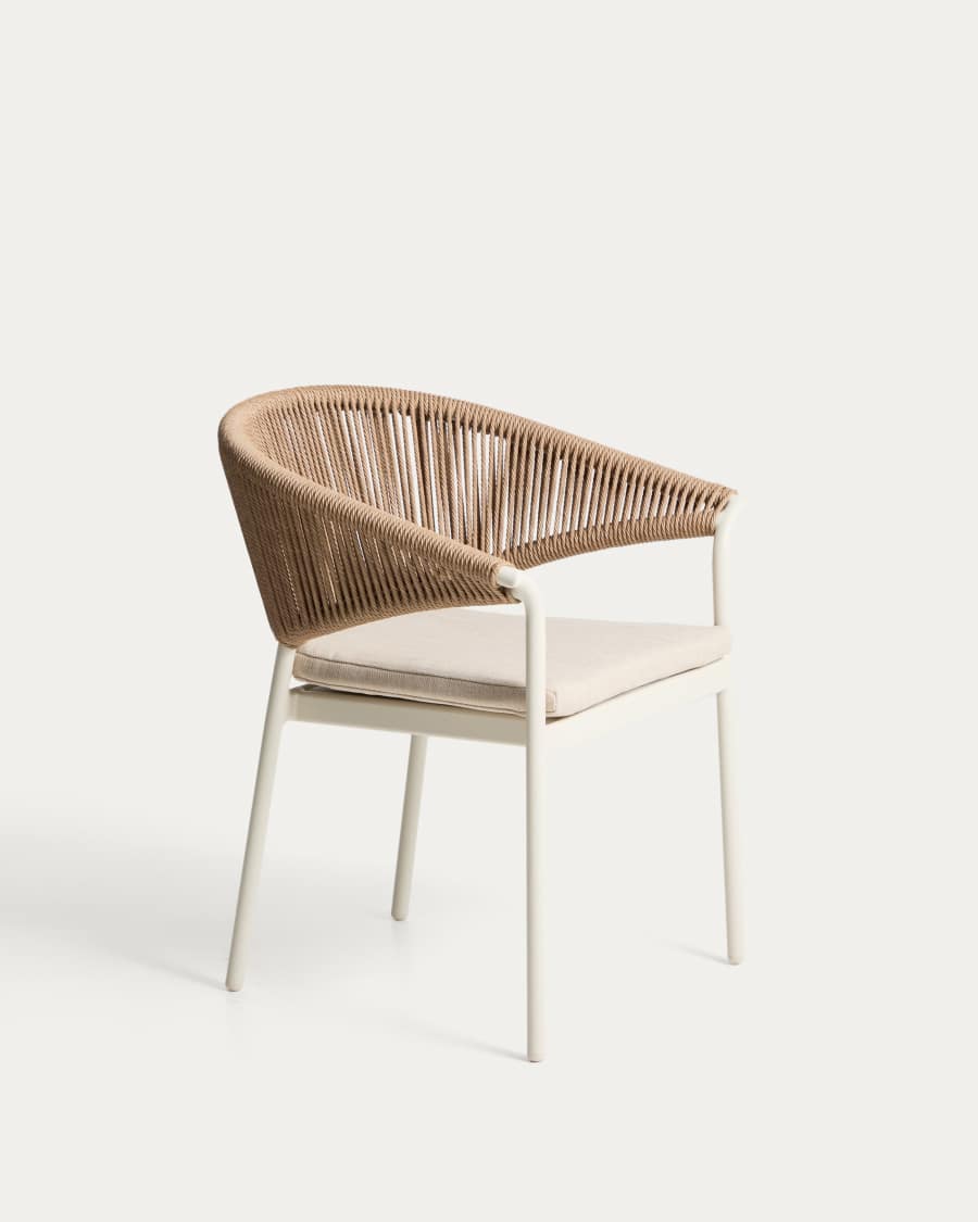 Japandi Stuhl Ecru | Aluminium & Seil in Braun