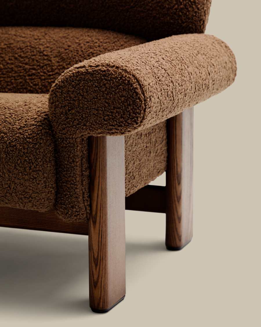Sessel Japandi Taupe Bouclé Eschenholz Natur